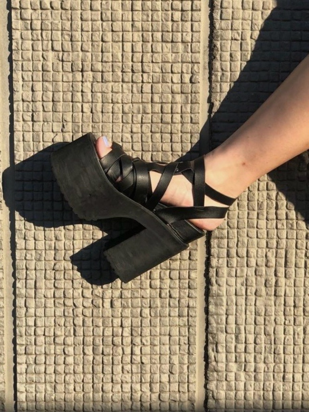UNIF Black Strappy Platform Heels